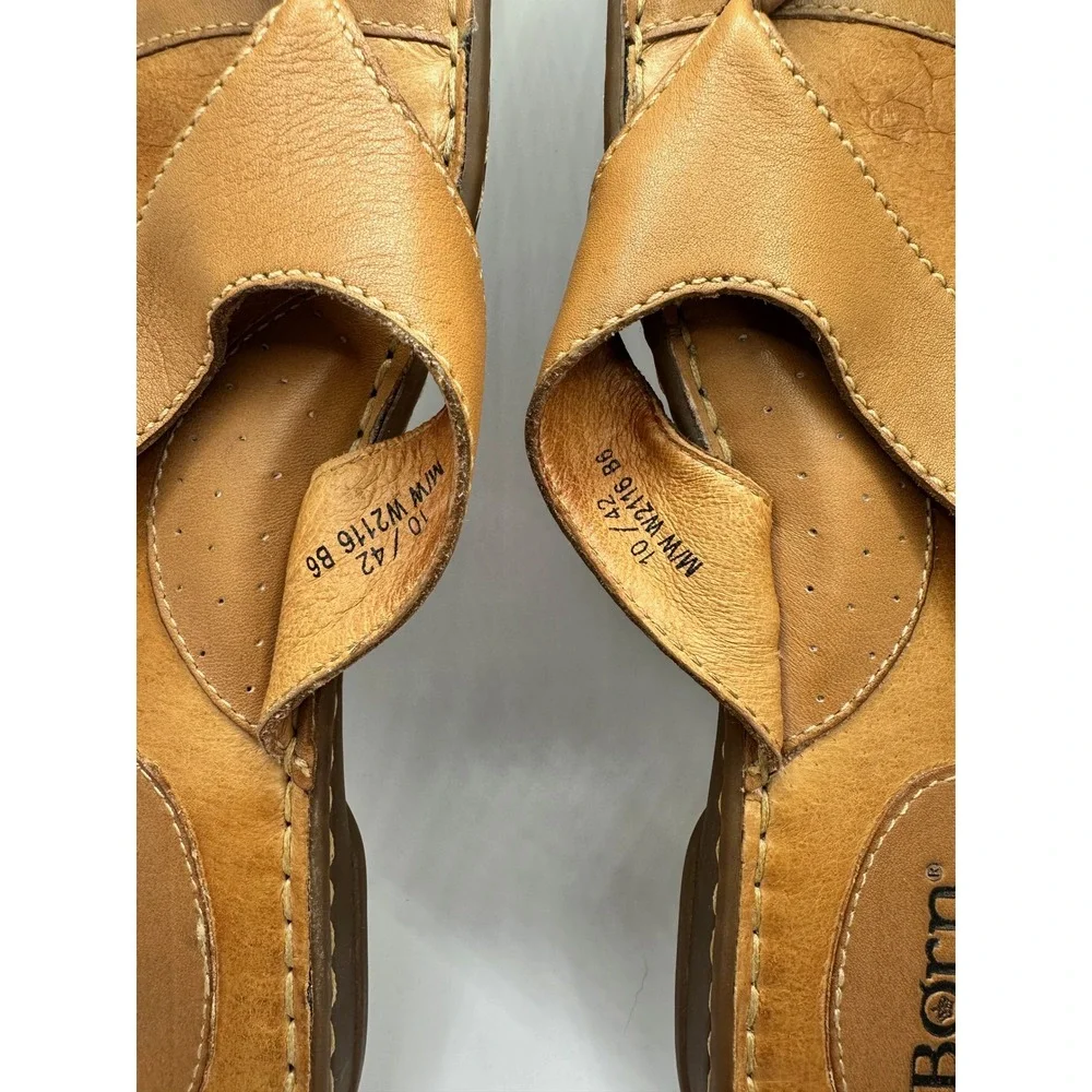 Born Tan Leather Thong Sandals Mens 10 Womens 12 W2116 B6 Hand Crafted Brown